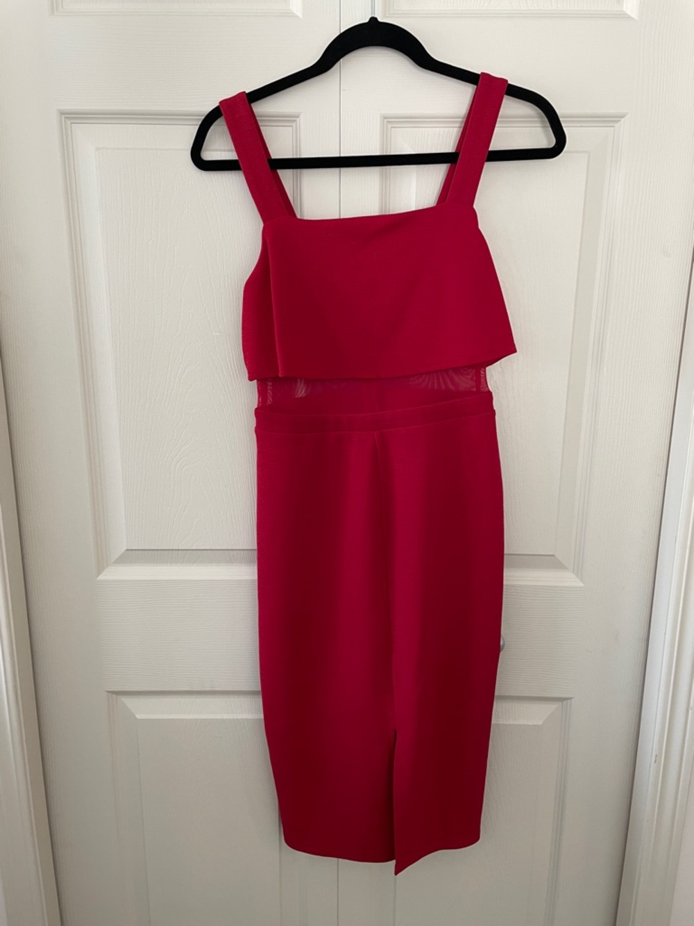 BCBGeneration Red Midi Sheath Dress with Square Neck